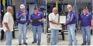 Presenting Oscar Colon a certificate for 50 years of Legion membership